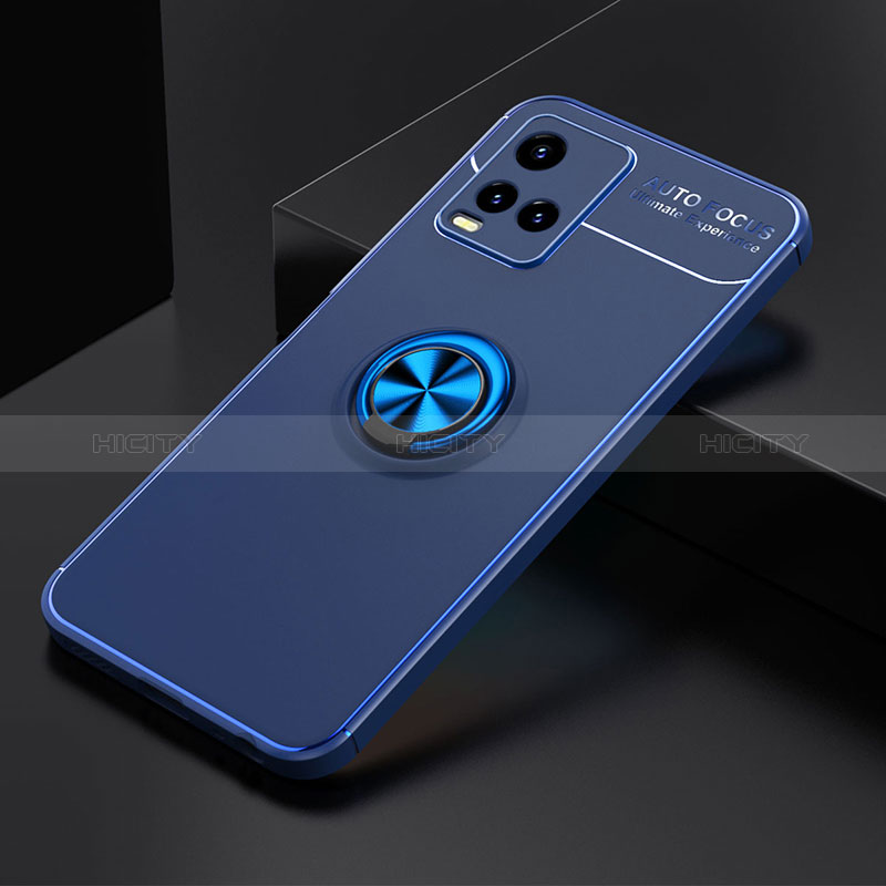 Coque Ultra Fine Silicone Souple Housse Etui avec Support Bague Anneau Aimante Magnetique SD1 pour Vivo Y21 Bleu Plus