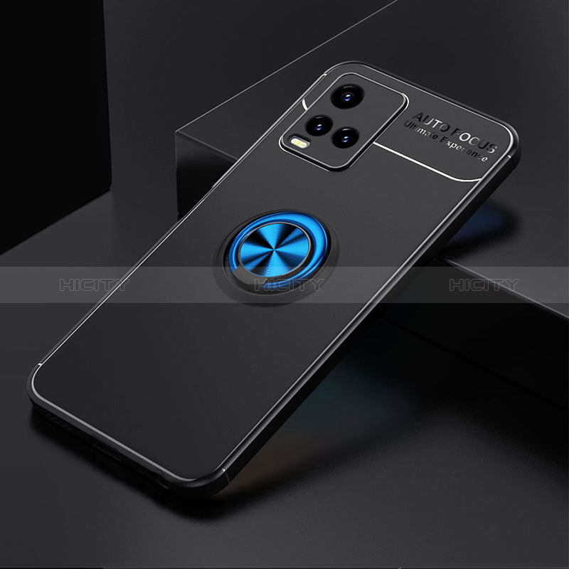 Coque Ultra Fine Silicone Souple Housse Etui avec Support Bague Anneau Aimante Magnetique SD1 pour Vivo Y21 Bleu et Noir Plus