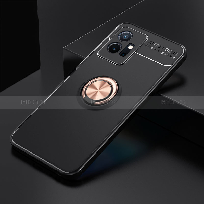 Coque Ultra Fine Silicone Souple Housse Etui avec Support Bague Anneau Aimante Magnetique SD1 pour Vivo Y30 5G Or et Noir Plus