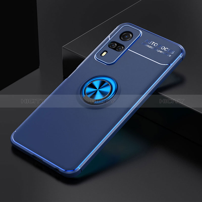 Coque Ultra Fine Silicone Souple Housse Etui avec Support Bague Anneau Aimante Magnetique SD1 pour Vivo Y31 (2021) Bleu Plus