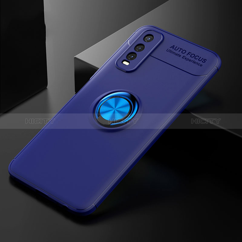 Coque Ultra Fine Silicone Souple Housse Etui avec Support Bague Anneau Aimante Magnetique SD1 pour Vivo Y51s 5G Bleu Plus