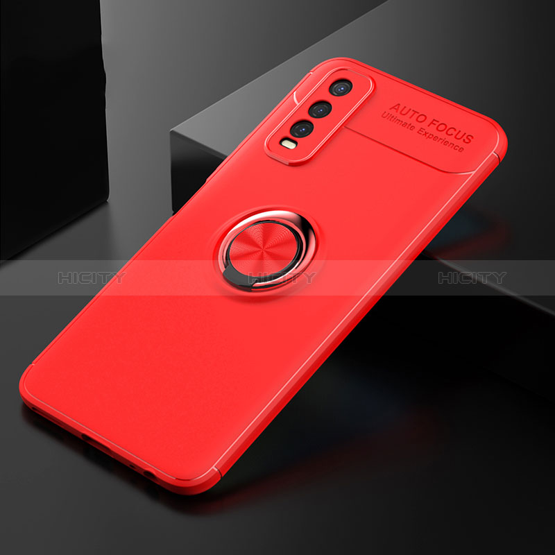 Coque Ultra Fine Silicone Souple Housse Etui avec Support Bague Anneau Aimante Magnetique SD1 pour Vivo Y51s 5G Rouge Plus