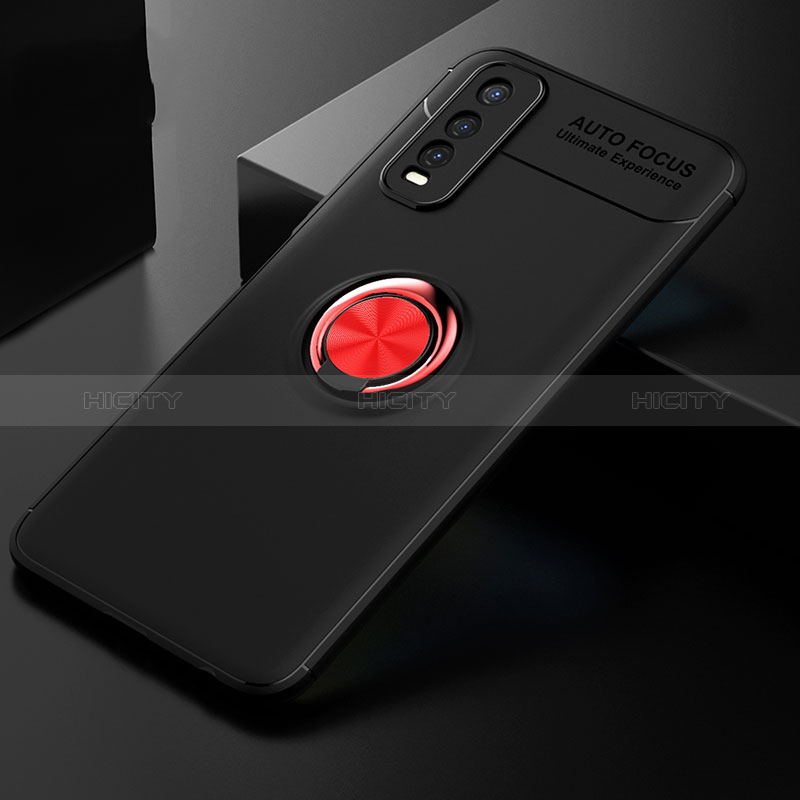 Coque Ultra Fine Silicone Souple Housse Etui avec Support Bague Anneau Aimante Magnetique SD1 pour Vivo Y51s 5G Rouge et Noir Plus