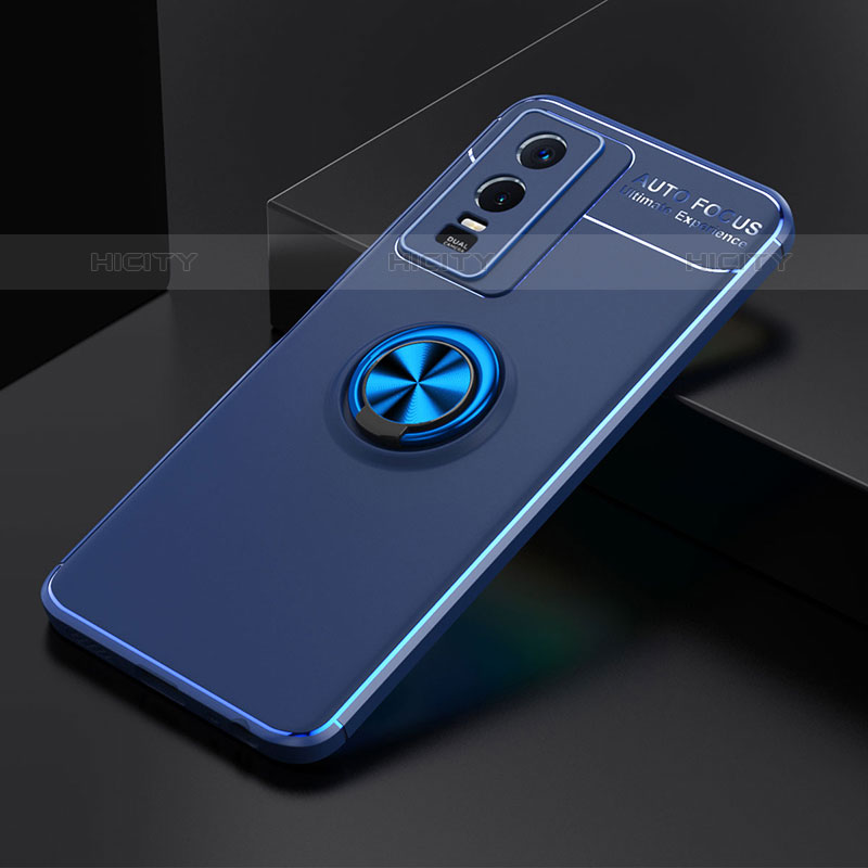 Coque Ultra Fine Silicone Souple Housse Etui avec Support Bague Anneau Aimante Magnetique SD1 pour Vivo Y74s 5G Bleu Plus