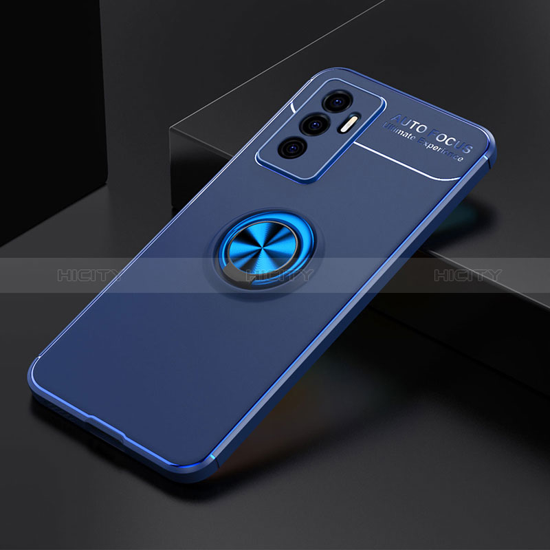 Coque Ultra Fine Silicone Souple Housse Etui avec Support Bague Anneau Aimante Magnetique SD1 pour Vivo Y75 4G Bleu Plus