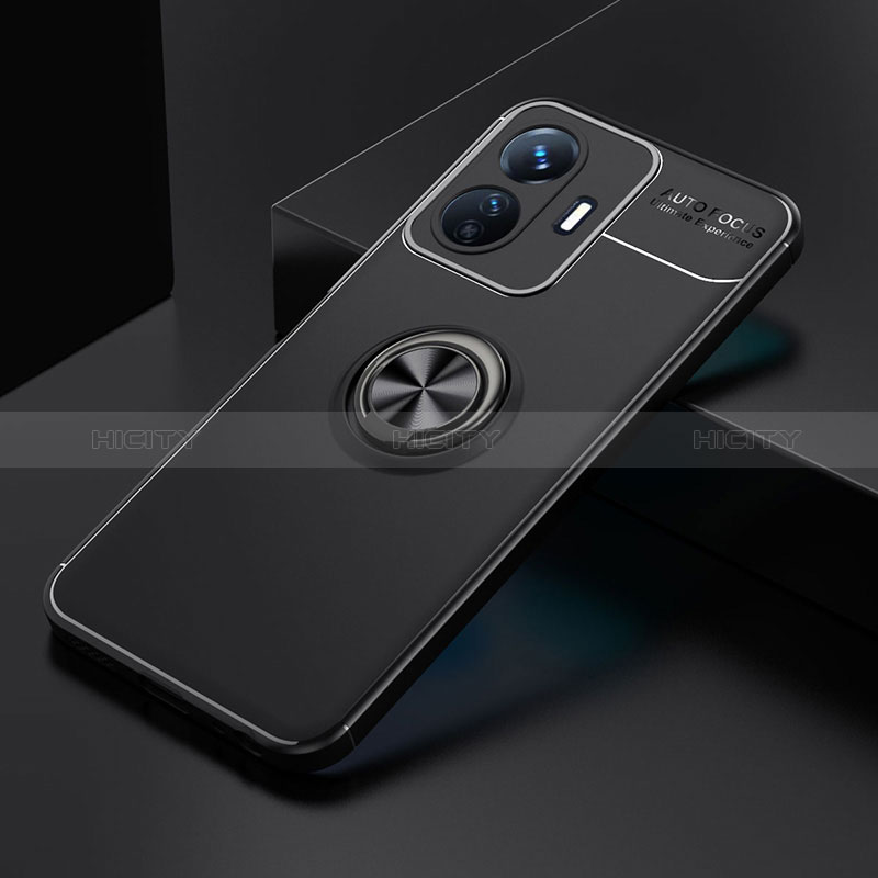 Coque Ultra Fine Silicone Souple Housse Etui avec Support Bague Anneau Aimante Magnetique SD1 pour Vivo Y77 5G Noir Plus