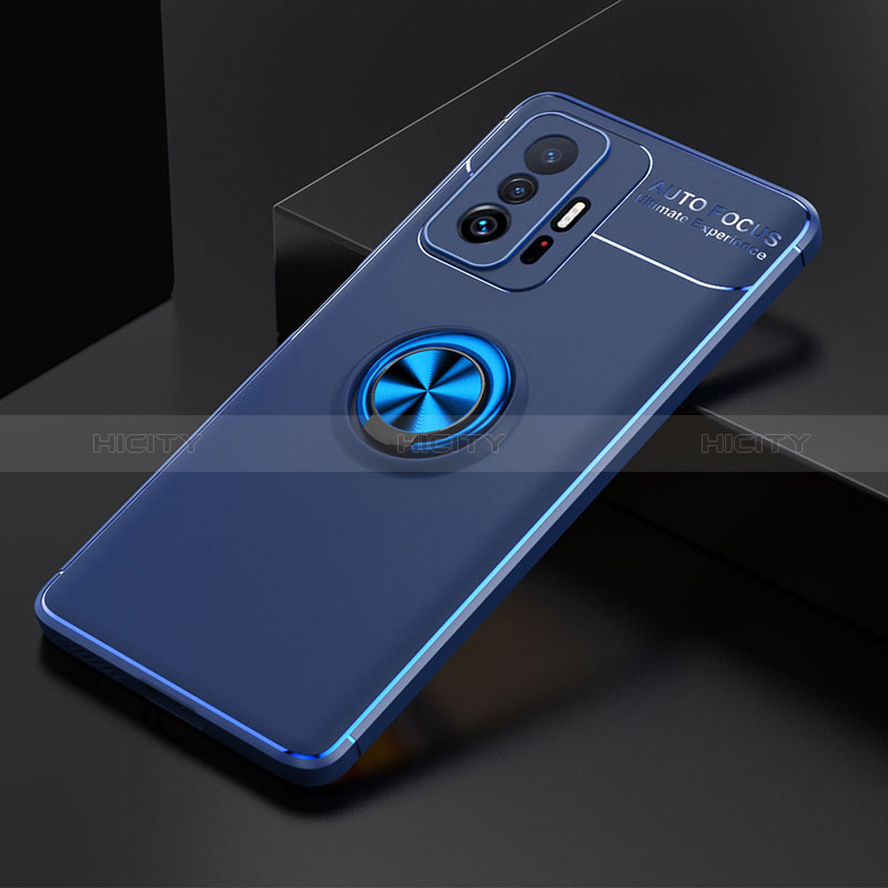 Coque Ultra Fine Silicone Souple Housse Etui avec Support Bague Anneau Aimante Magnetique SD1 pour Xiaomi Mi 11T Pro 5G Bleu Plus