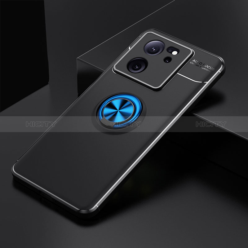 Coque Ultra Fine Silicone Souple Housse Etui avec Support Bague Anneau Aimante Magnetique SD1 pour Xiaomi Mi 13T 5G Bleu et Noir Plus