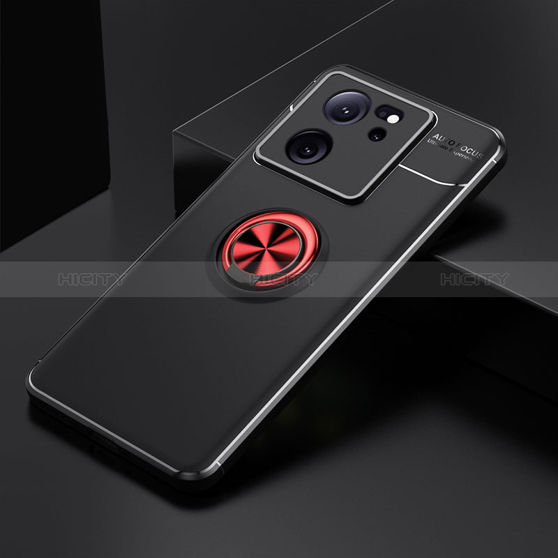 Coque Ultra Fine Silicone Souple Housse Etui avec Support Bague Anneau Aimante Magnetique SD1 pour Xiaomi Mi 13T Pro 5G Rouge et Noir Plus