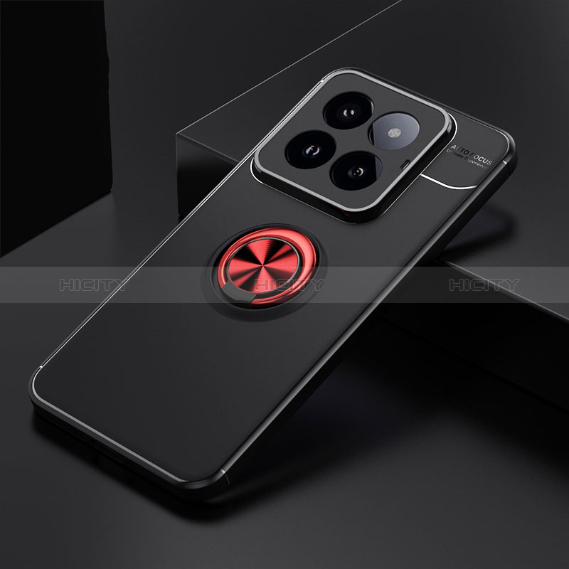 Coque Ultra Fine Silicone Souple Housse Etui avec Support Bague Anneau Aimante Magnetique SD1 pour Xiaomi Mi 14 5G Rouge et Noir Plus