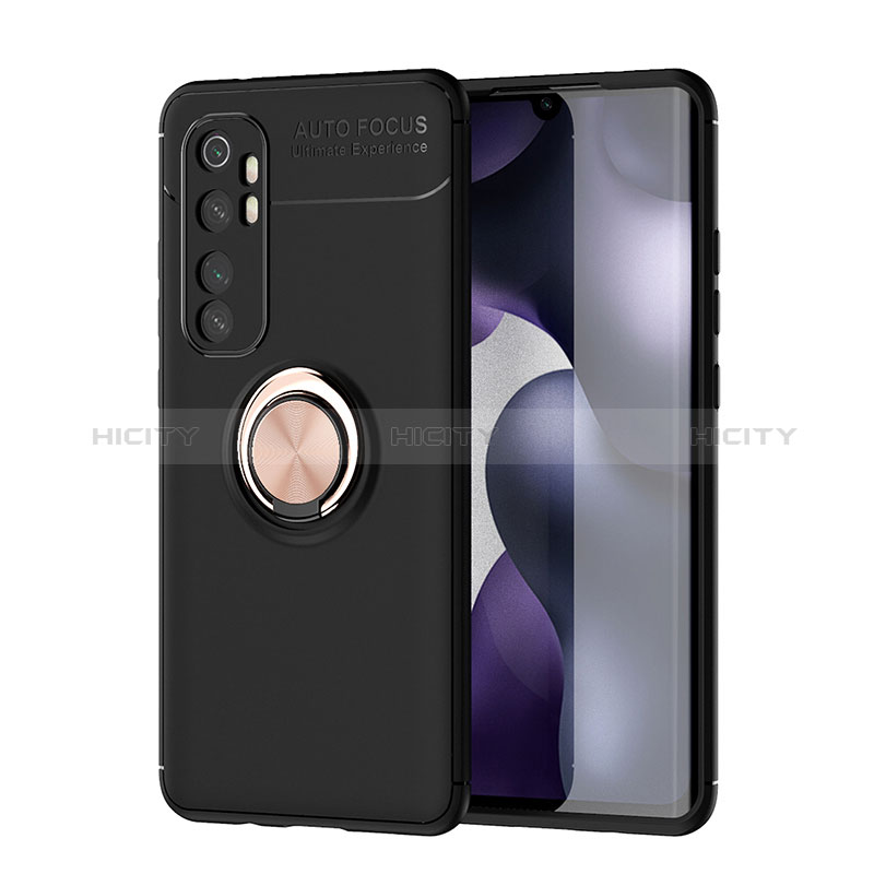 Coque Ultra Fine Silicone Souple Housse Etui avec Support Bague Anneau Aimante Magnetique SD1 pour Xiaomi Mi Note 10 Lite Or et Noir Plus