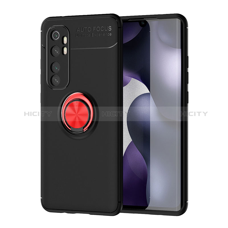 Coque Ultra Fine Silicone Souple Housse Etui avec Support Bague Anneau Aimante Magnetique SD1 pour Xiaomi Mi Note 10 Lite Rouge et Noir Plus