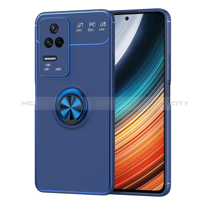 Coque Ultra Fine Silicone Souple Housse Etui avec Support Bague Anneau Aimante Magnetique SD1 pour Xiaomi Poco F4 5G Bleu Plus