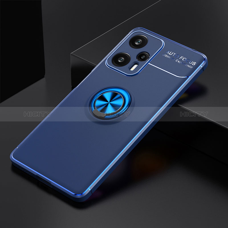 Coque Ultra Fine Silicone Souple Housse Etui avec Support Bague Anneau Aimante Magnetique SD1 pour Xiaomi Poco F5 5G Bleu Plus