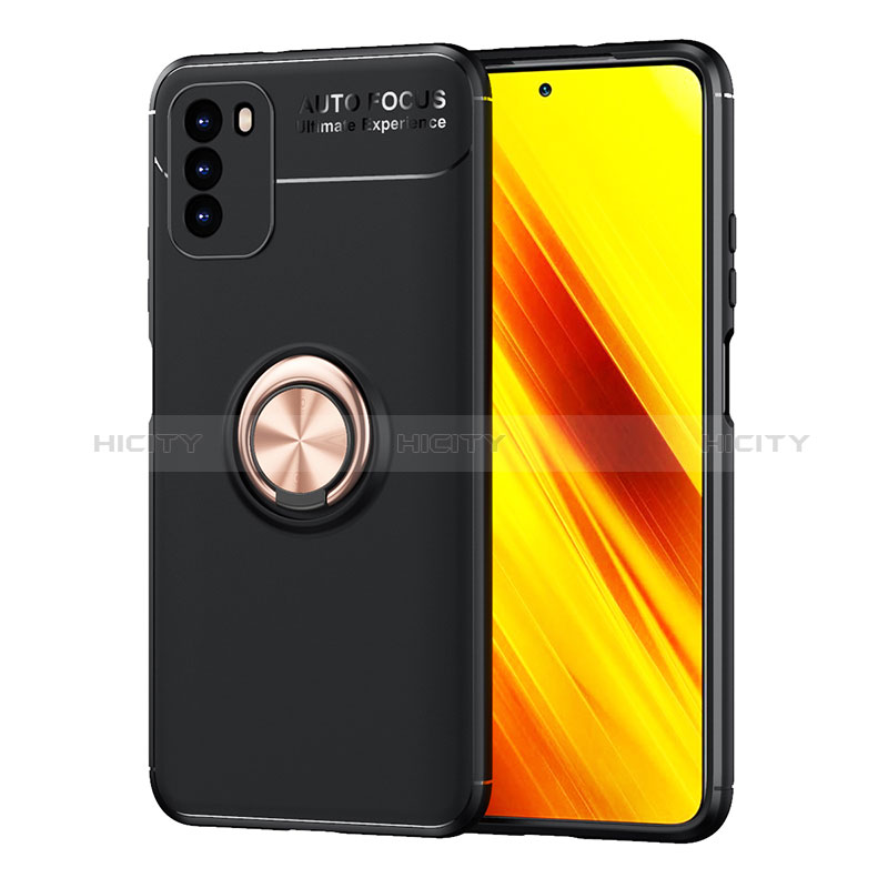 Coque Ultra Fine Silicone Souple Housse Etui avec Support Bague Anneau Aimante Magnetique SD1 pour Xiaomi Poco M3 Or et Noir Plus