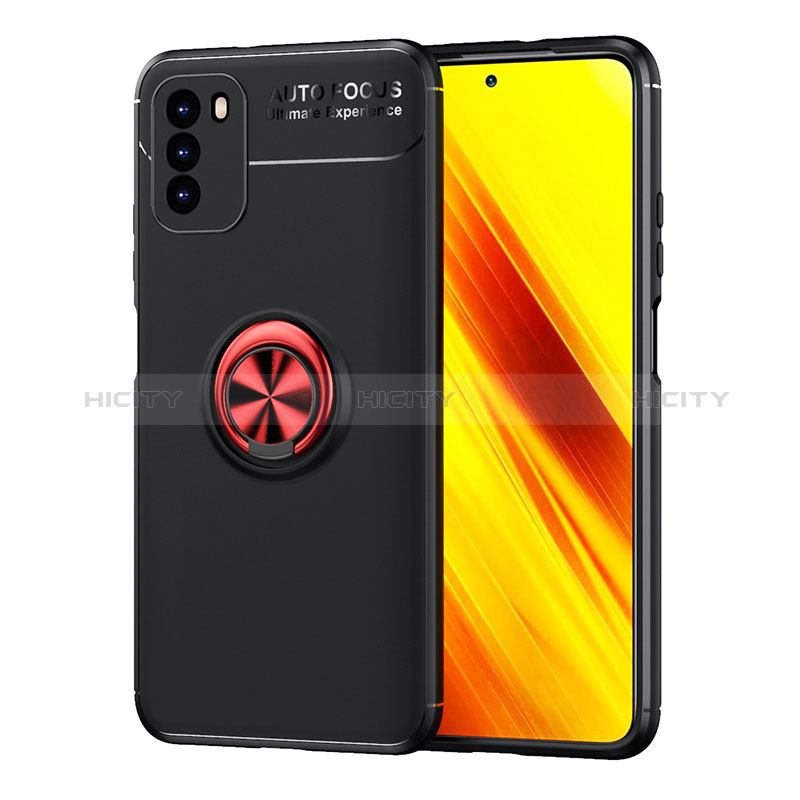 Coque Ultra Fine Silicone Souple Housse Etui avec Support Bague Anneau Aimante Magnetique SD1 pour Xiaomi Poco M3 Rouge et Noir Plus