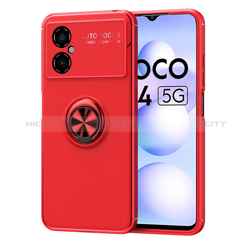 Coque Ultra Fine Silicone Souple Housse Etui avec Support Bague Anneau Aimante Magnetique SD1 pour Xiaomi Poco M4 5G Rouge Plus