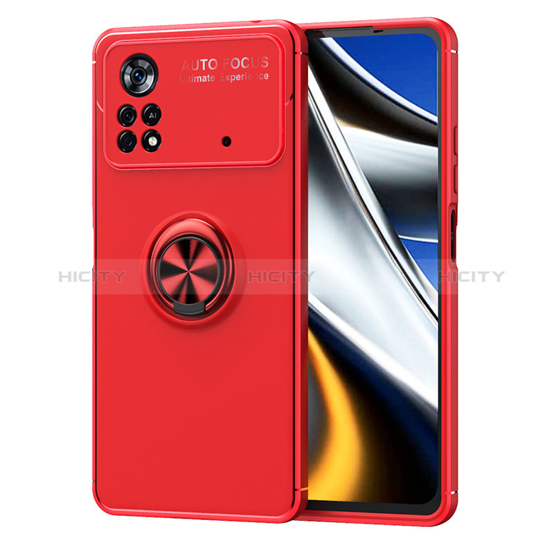 Coque Ultra Fine Silicone Souple Housse Etui avec Support Bague Anneau Aimante Magnetique SD1 pour Xiaomi Poco M4 Pro 4G Rouge Plus