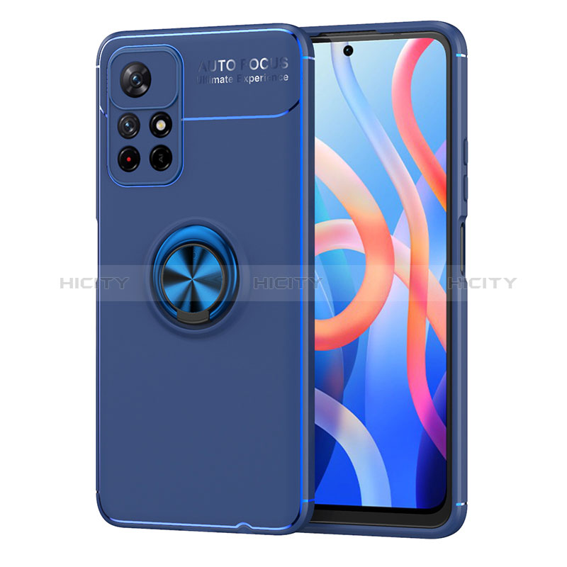 Coque Ultra Fine Silicone Souple Housse Etui avec Support Bague Anneau Aimante Magnetique SD1 pour Xiaomi Poco M4 Pro 5G Bleu Plus