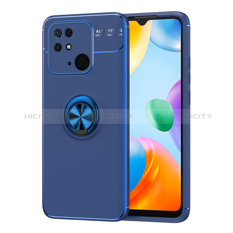 Coque Ultra Fine Silicone Souple Housse Etui avec Support Bague Anneau Aimante Magnetique SD1 pour Xiaomi Redmi 10 India Bleu Plus