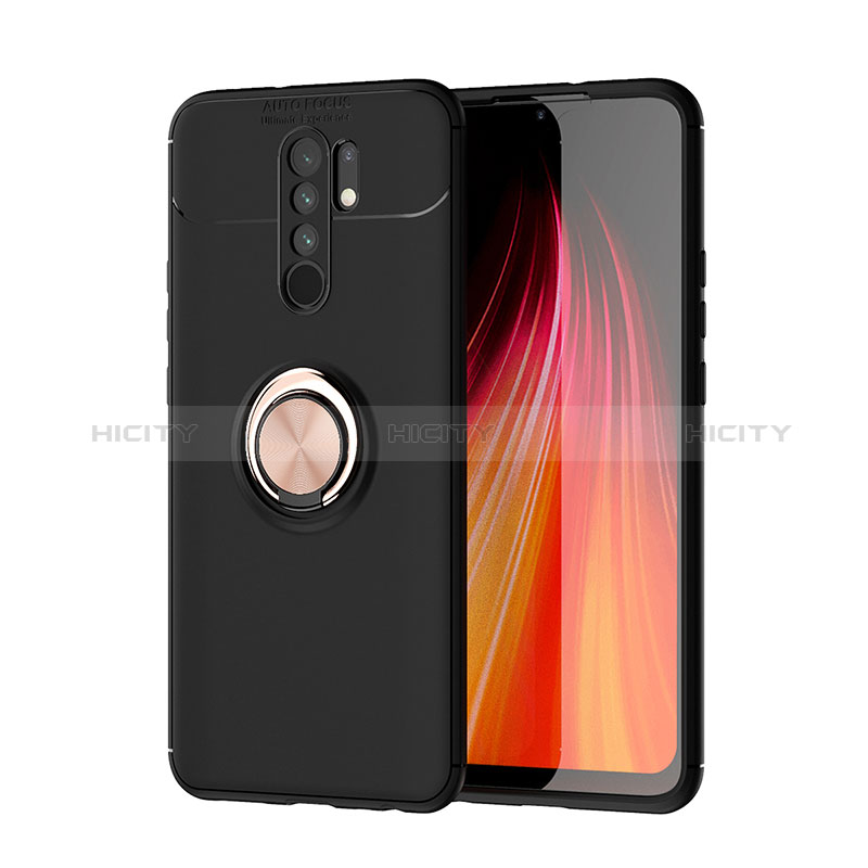 Coque Ultra Fine Silicone Souple Housse Etui avec Support Bague Anneau Aimante Magnetique SD1 pour Xiaomi Redmi 9 Or et Noir Plus