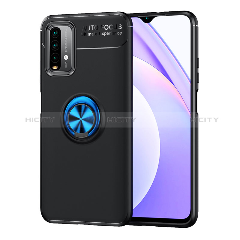 Coque Ultra Fine Silicone Souple Housse Etui avec Support Bague Anneau Aimante Magnetique SD1 pour Xiaomi Redmi 9 Power Bleu et Noir Plus