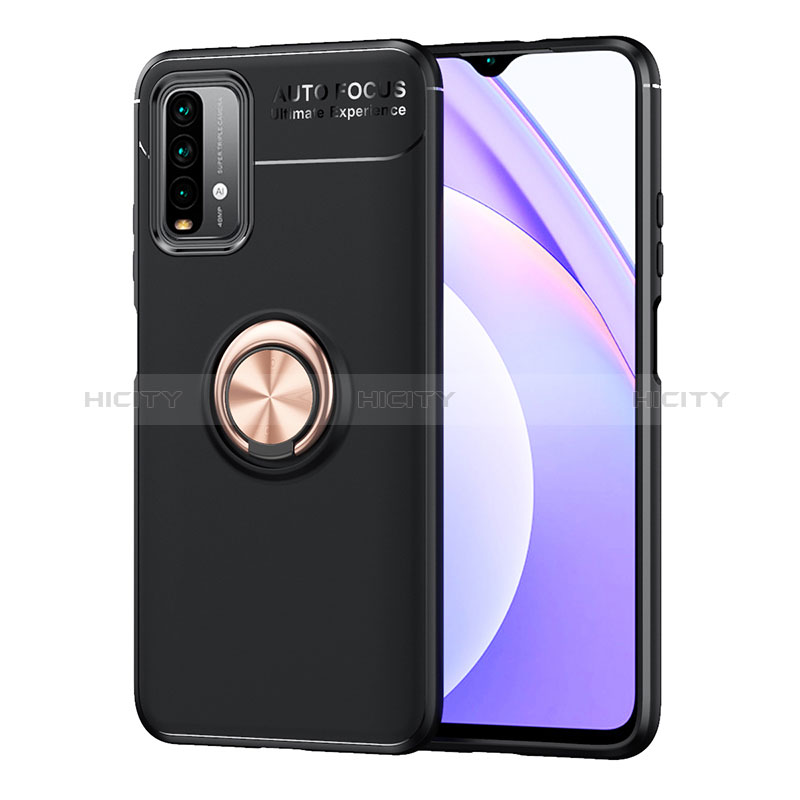 Coque Ultra Fine Silicone Souple Housse Etui avec Support Bague Anneau Aimante Magnetique SD1 pour Xiaomi Redmi 9 Power Or et Noir Plus