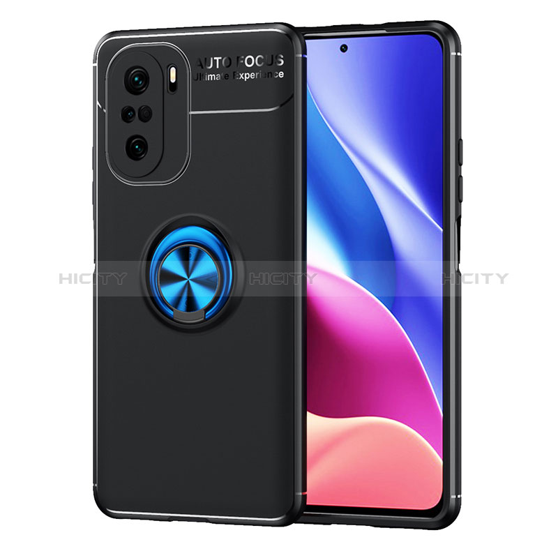 Coque Ultra Fine Silicone Souple Housse Etui avec Support Bague Anneau Aimante Magnetique SD1 pour Xiaomi Redmi K40 Pro 5G Bleu et Noir Plus