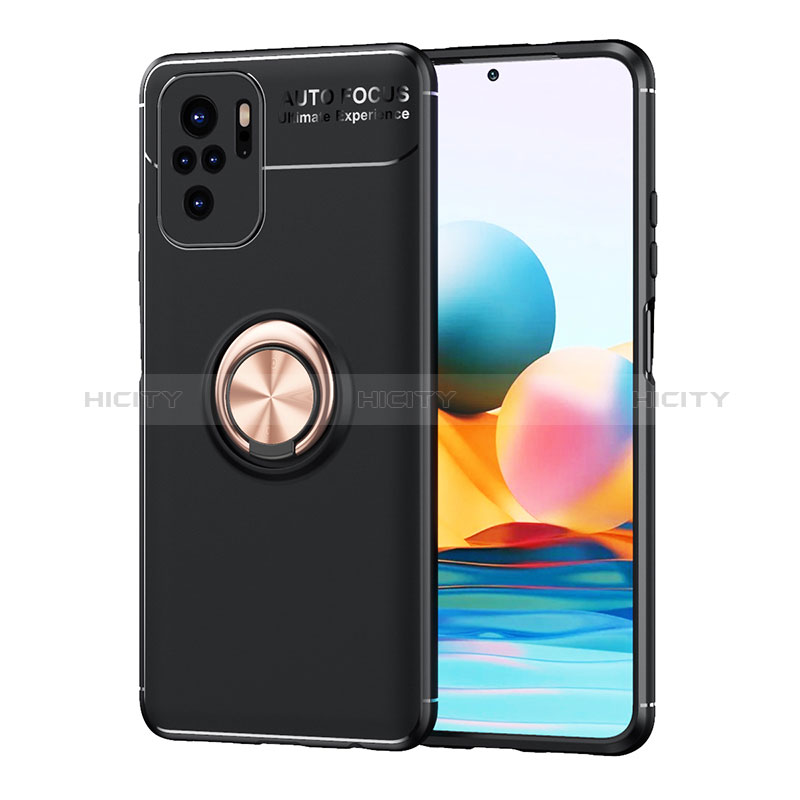 Coque Ultra Fine Silicone Souple Housse Etui avec Support Bague Anneau Aimante Magnetique SD1 pour Xiaomi Redmi Note 10 4G Or et Noir Plus