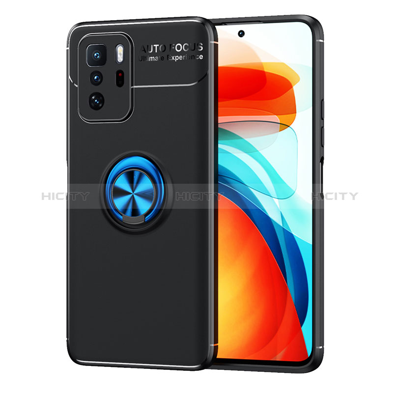 Coque Ultra Fine Silicone Souple Housse Etui avec Support Bague Anneau Aimante Magnetique SD1 pour Xiaomi Redmi Note 10 Pro 5G Bleu et Noir Plus