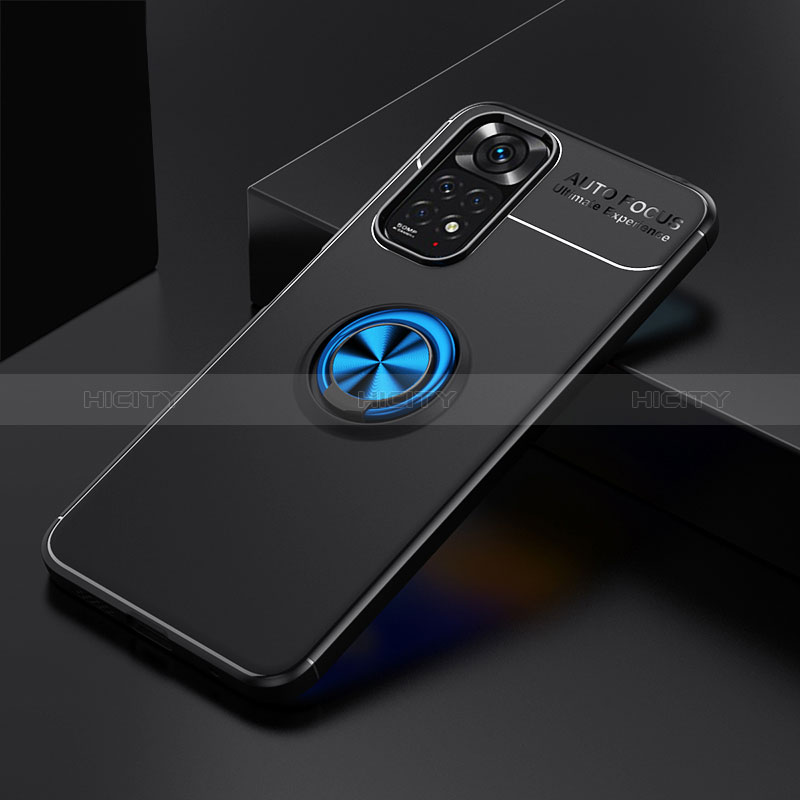 Coque Ultra Fine Silicone Souple Housse Etui avec Support Bague Anneau Aimante Magnetique SD1 pour Xiaomi Redmi Note 11 4G (2022) Bleu et Noir Plus