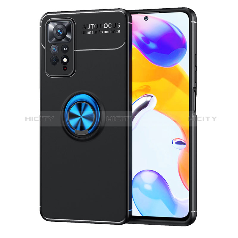 Coque Ultra Fine Silicone Souple Housse Etui avec Support Bague Anneau Aimante Magnetique SD1 pour Xiaomi Redmi Note 11 Pro 4G Bleu et Noir Plus