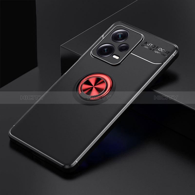 Coque Ultra Fine Silicone Souple Housse Etui avec Support Bague Anneau Aimante Magnetique SD1 pour Xiaomi Redmi Note 12 Pro+ Plus 5G Rouge et Noir Plus