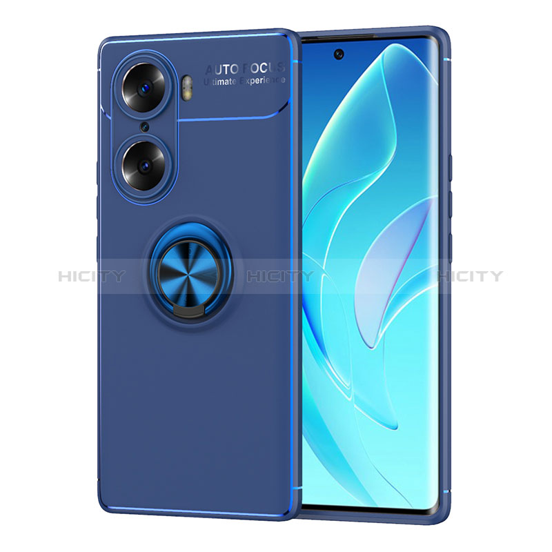 Coque Ultra Fine Silicone Souple Housse Etui avec Support Bague Anneau Aimante Magnetique SD2 pour Huawei Honor 60 5G Bleu Plus