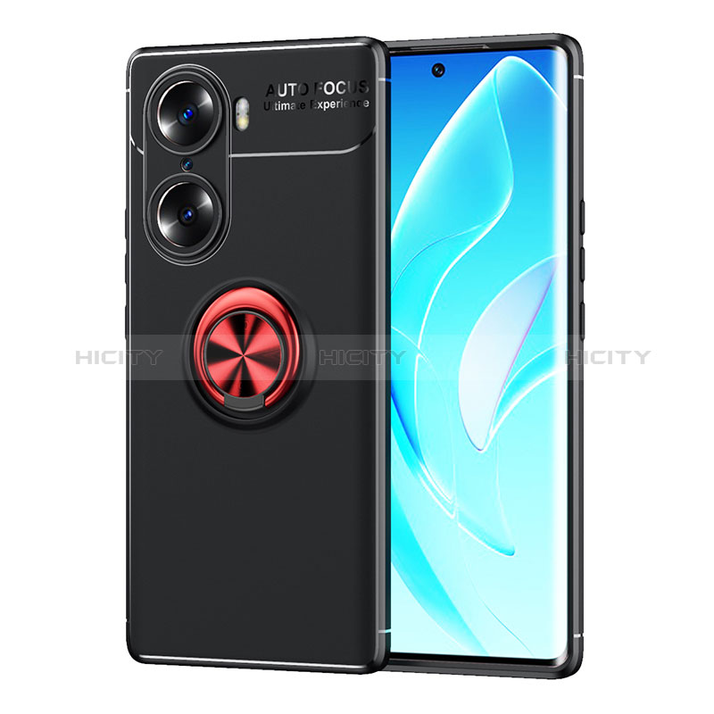 Coque Ultra Fine Silicone Souple Housse Etui avec Support Bague Anneau Aimante Magnetique SD2 pour Huawei Honor 60 Pro 5G Rouge et Noir Plus