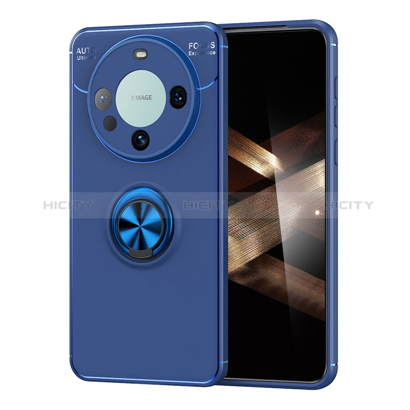 Coque Ultra Fine Silicone Souple Housse Etui avec Support Bague Anneau Aimante Magnetique SD2 pour Huawei Mate 60 Pro Bleu Plus