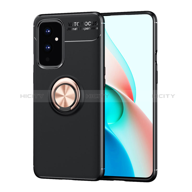 Coque Ultra Fine Silicone Souple Housse Etui avec Support Bague Anneau Aimante Magnetique SD2 pour OnePlus 9 5G Or et Noir Plus