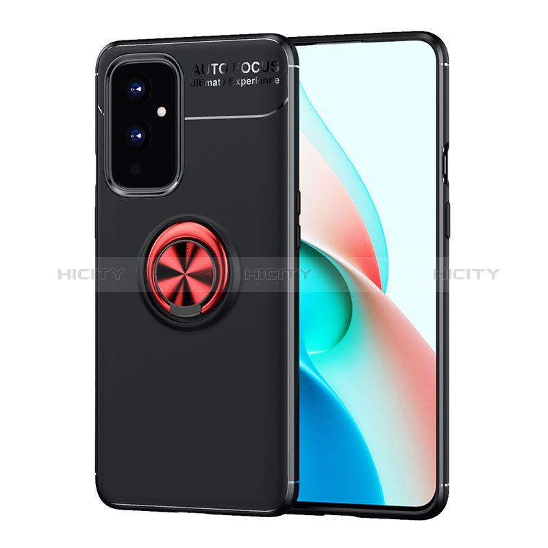 Coque Ultra Fine Silicone Souple Housse Etui avec Support Bague Anneau Aimante Magnetique SD2 pour OnePlus 9 5G Rouge et Noir Plus