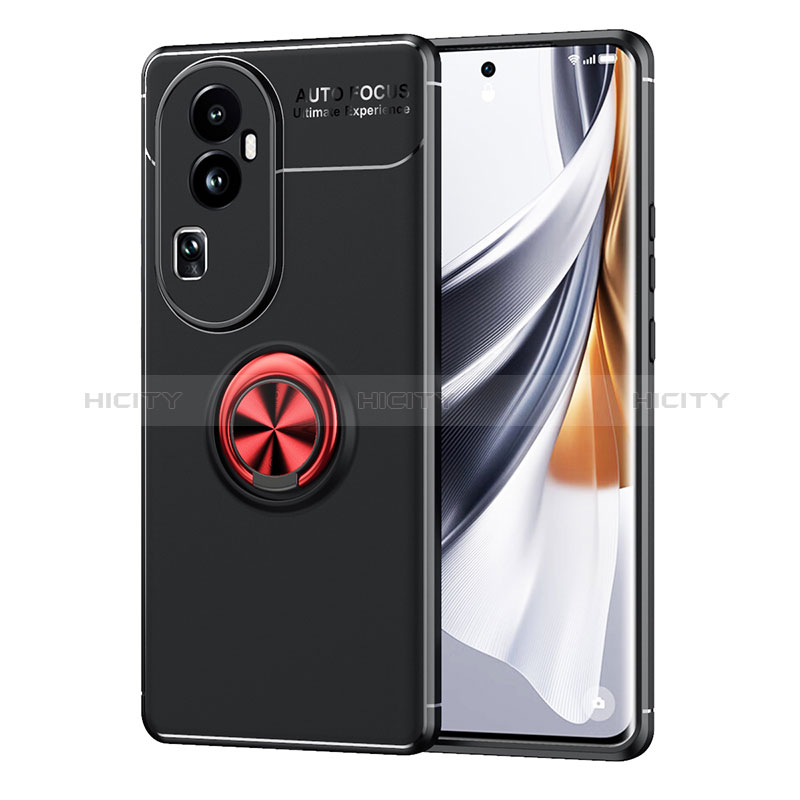 Coque Ultra Fine Silicone Souple Housse Etui avec Support Bague Anneau Aimante Magnetique SD2 pour Oppo Reno10 Pro+ Plus 5G Rouge et Noir Plus