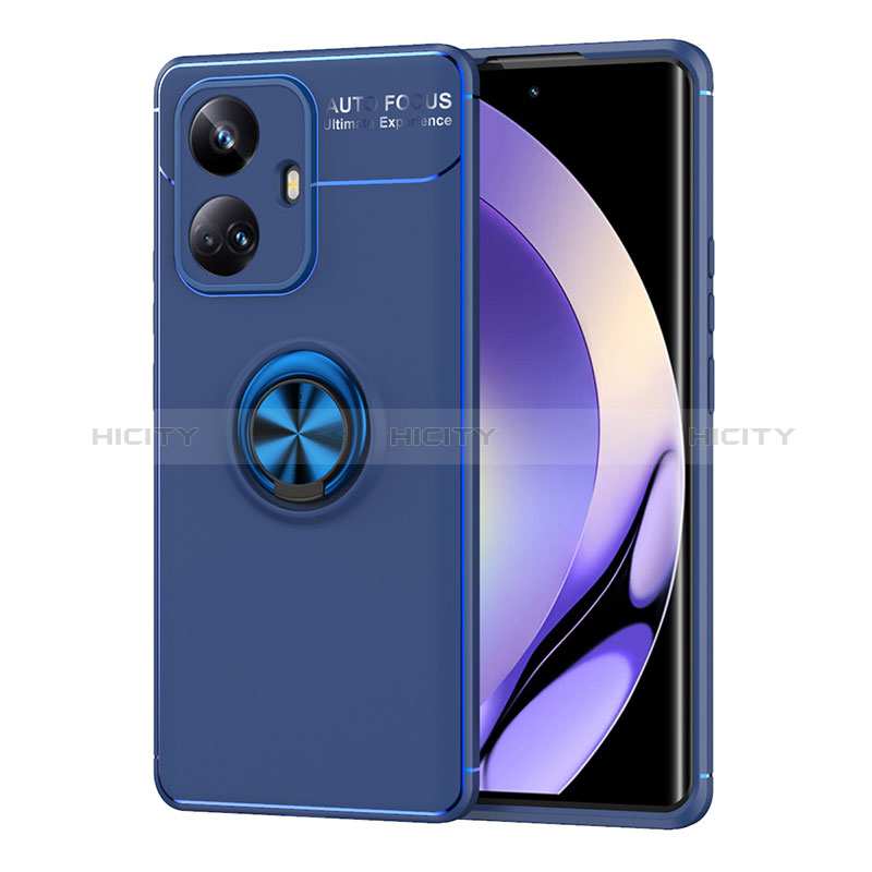 Coque Ultra Fine Silicone Souple Housse Etui avec Support Bague Anneau Aimante Magnetique SD2 pour Realme 10 Pro+ Plus 5G Bleu Plus