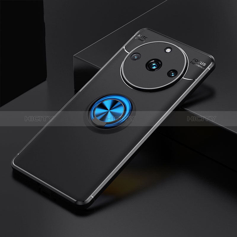 Coque Ultra Fine Silicone Souple Housse Etui avec Support Bague Anneau Aimante Magnetique SD2 pour Realme 11 Pro 5G Bleu et Noir Plus