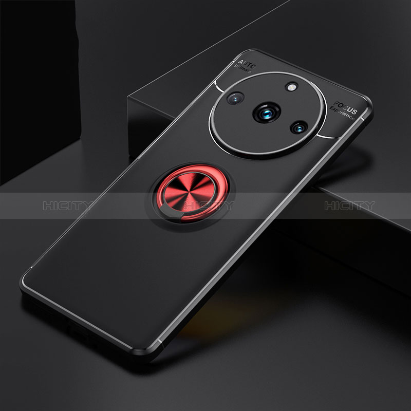 Coque Ultra Fine Silicone Souple Housse Etui avec Support Bague Anneau Aimante Magnetique SD2 pour Realme 11 Pro 5G Rouge et Noir Plus