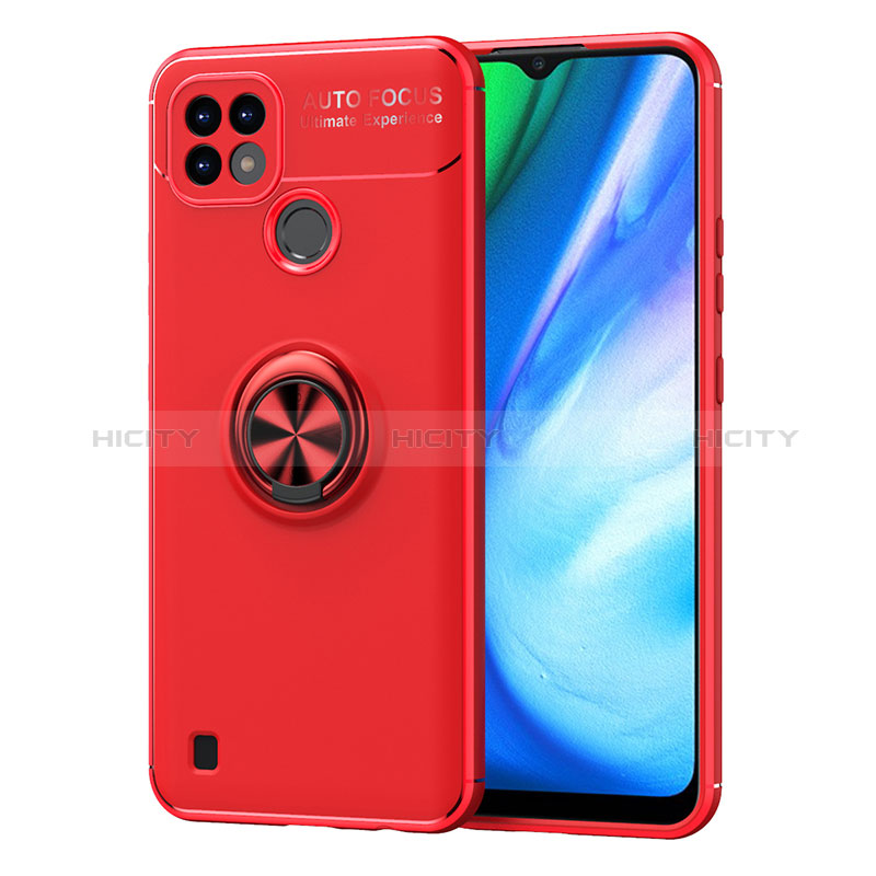 Coque Ultra Fine Silicone Souple Housse Etui avec Support Bague Anneau Aimante Magnetique SD2 pour Realme C21 Rouge Plus