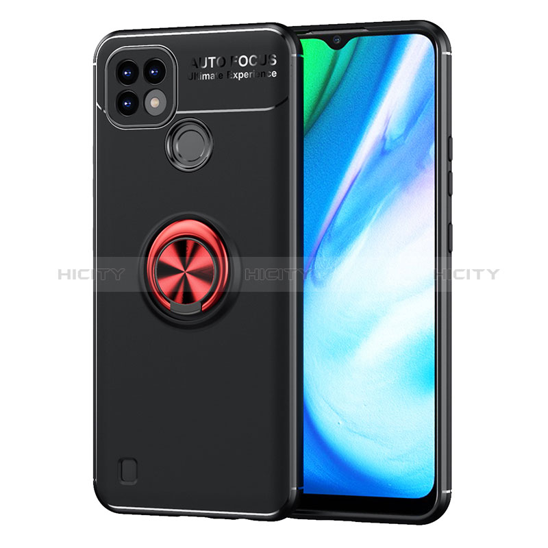 Coque Ultra Fine Silicone Souple Housse Etui avec Support Bague Anneau Aimante Magnetique SD2 pour Realme C21 Rouge et Noir Plus