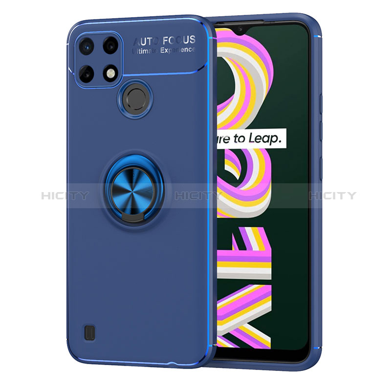 Coque Ultra Fine Silicone Souple Housse Etui avec Support Bague Anneau Aimante Magnetique SD2 pour Realme C21Y Bleu Plus