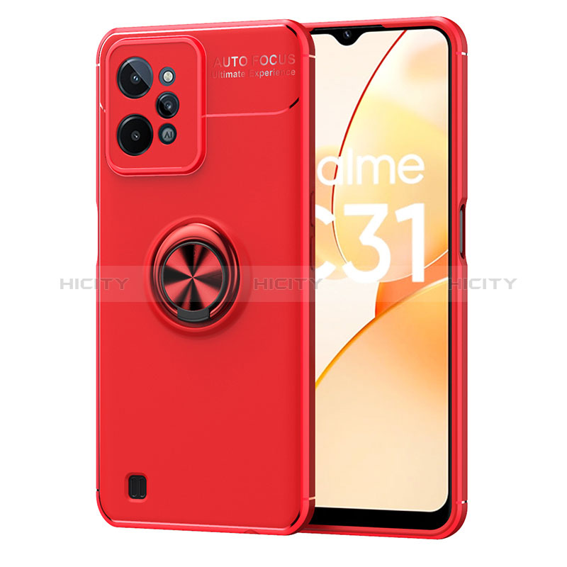 Coque Ultra Fine Silicone Souple Housse Etui avec Support Bague Anneau Aimante Magnetique SD2 pour Realme C31 Rouge Plus