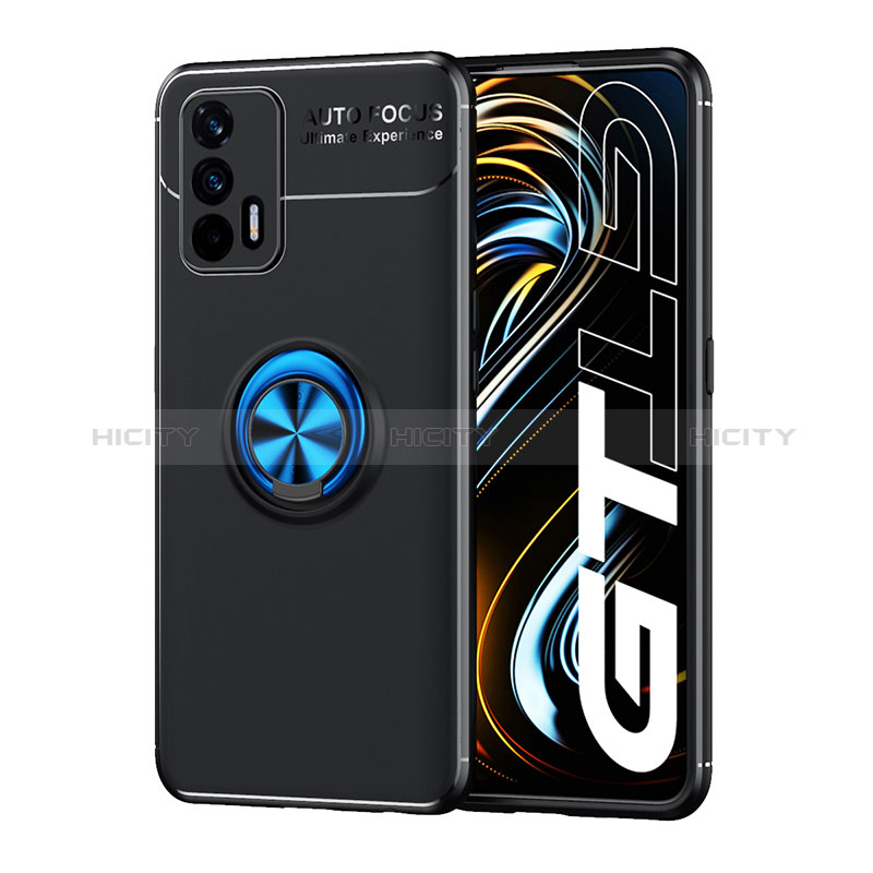 Coque Ultra Fine Silicone Souple Housse Etui avec Support Bague Anneau Aimante Magnetique SD2 pour Realme GT Neo 2T 5G Bleu et Noir Plus