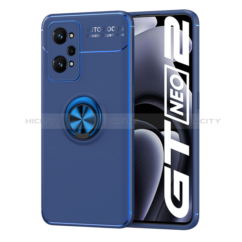 Coque Ultra Fine Silicone Souple Housse Etui avec Support Bague Anneau Aimante Magnetique SD2 pour Realme GT Neo 3T 5G Bleu Plus