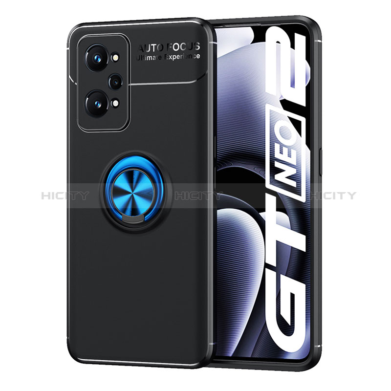 Coque Ultra Fine Silicone Souple Housse Etui avec Support Bague Anneau Aimante Magnetique SD2 pour Realme GT Neo 3T 5G Bleu et Noir Plus