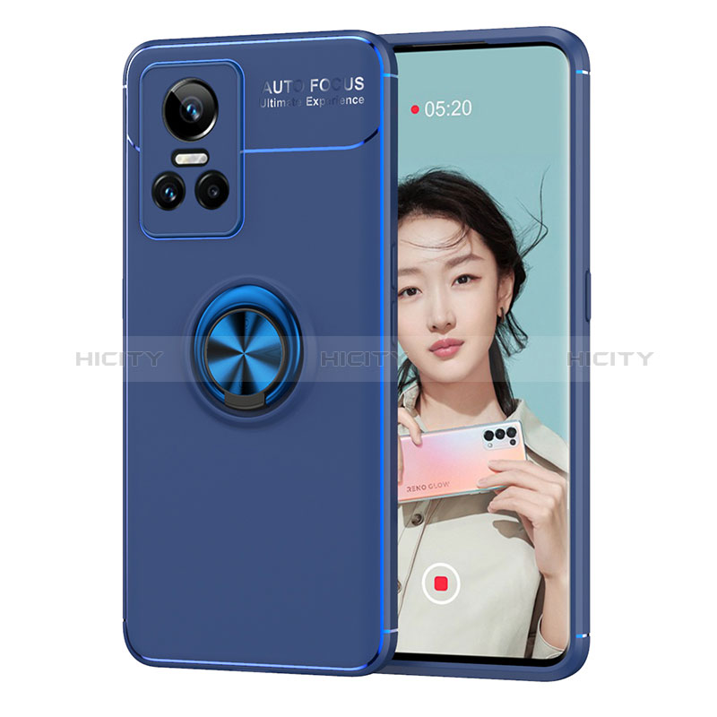 Coque Ultra Fine Silicone Souple Housse Etui avec Support Bague Anneau Aimante Magnetique SD2 pour Realme GT Neo3 5G Bleu Plus